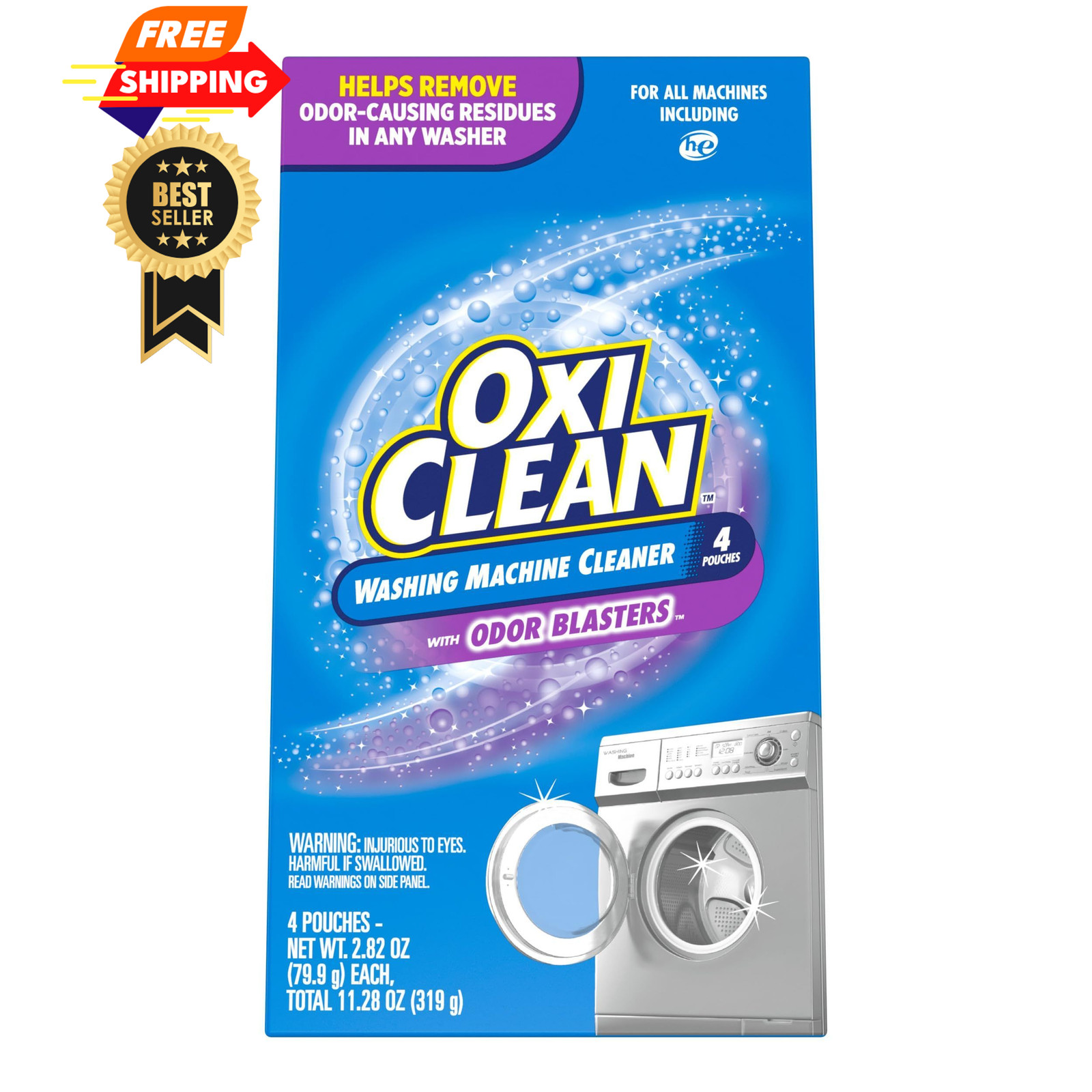 OxiClean Washing Machine Cleaner with Odor Blasters, 4 4 count (Pack of 1)