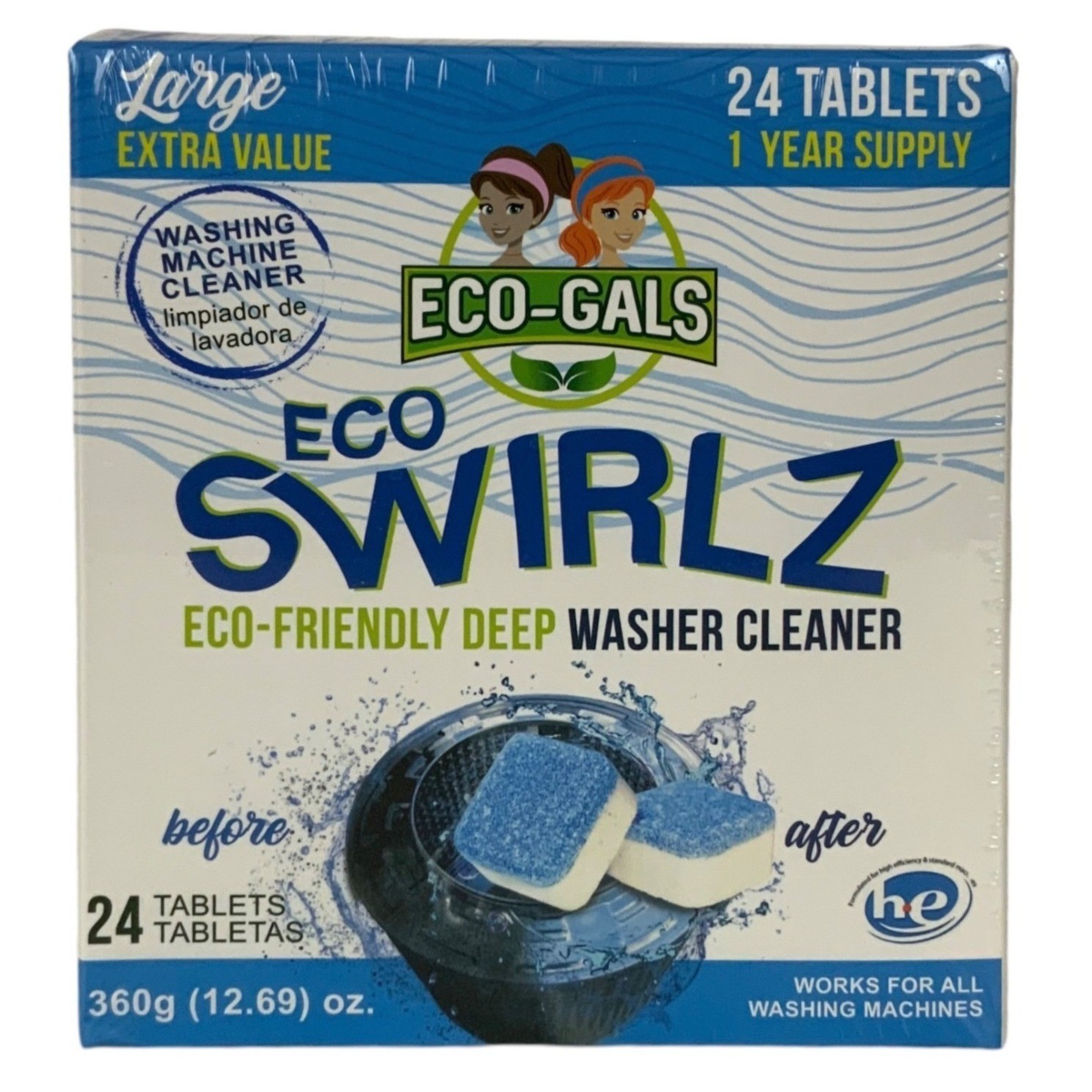 Eco-Gals Eco Swirlz Deep Washer Cleaning Tablets 24 Ct Box Eco-Friendly NEW