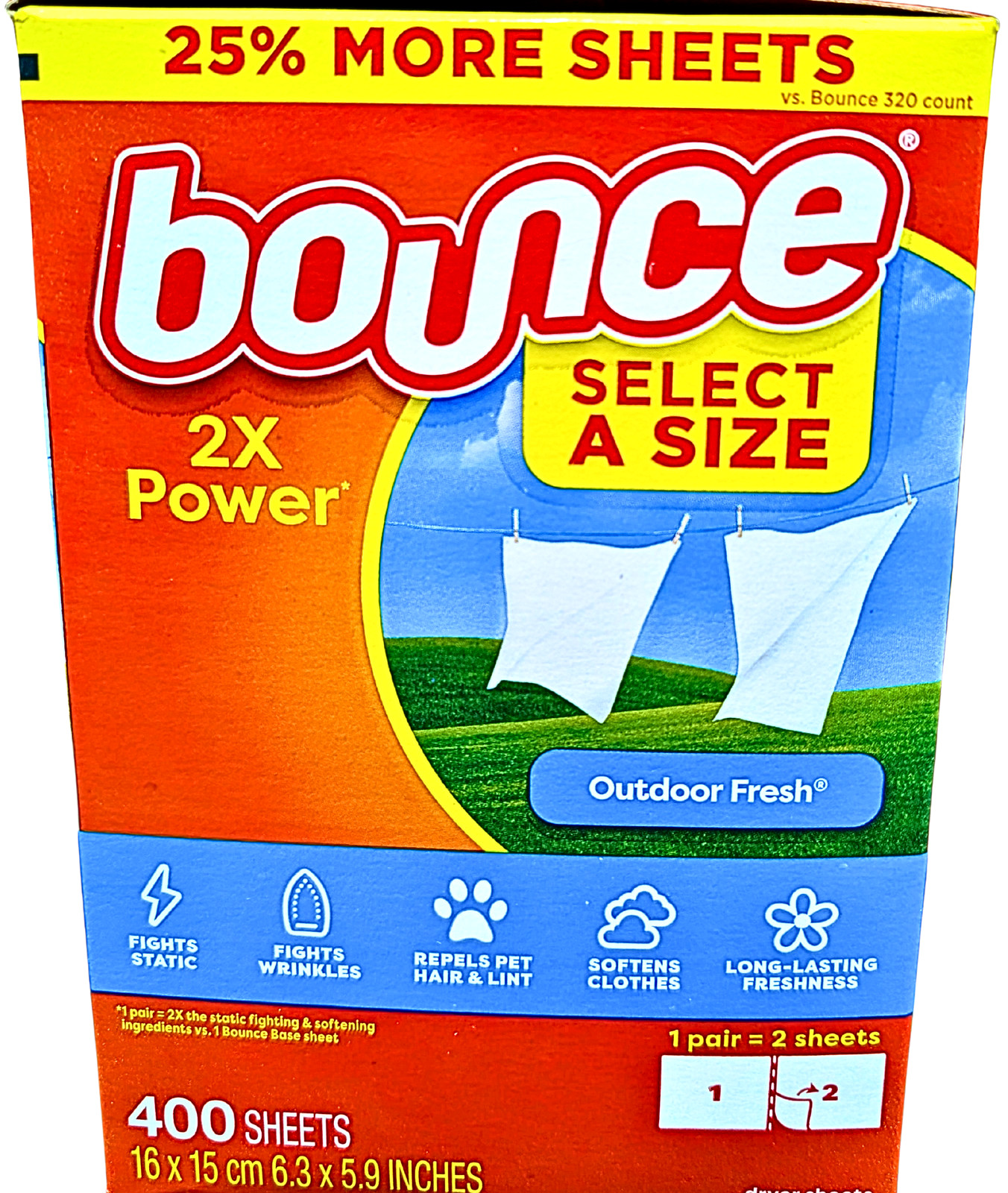 Bounce Dryer Sheet Select-A-Size Outdoor Fresh 400 Count