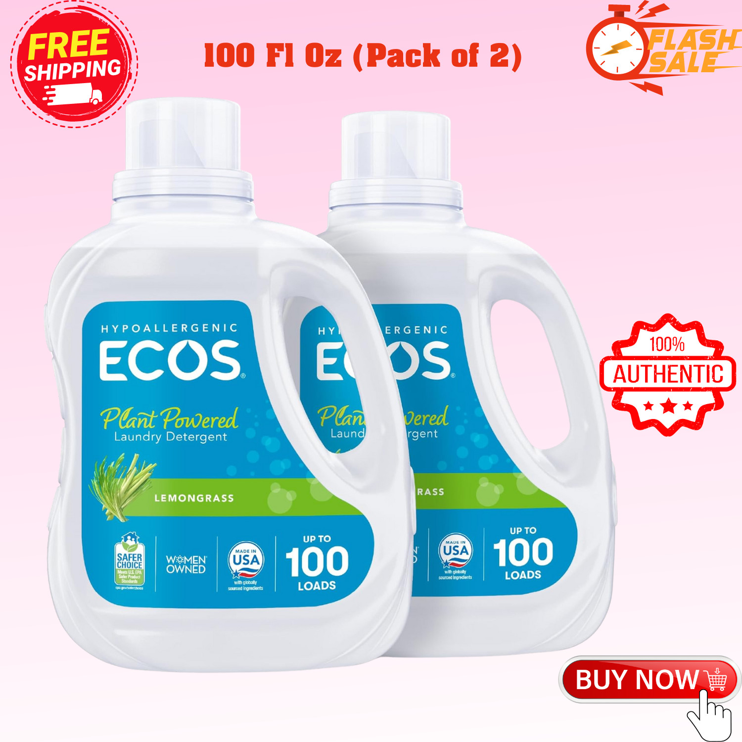 ECOS Laundry Detergent Liquid, 200 Loads – Dermatologist Tested Laundry Soap