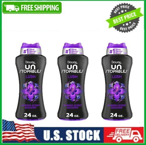 3 PACK Downy Unstopables Laundry Scent Booster Beads, Lush Scent, 24 oz