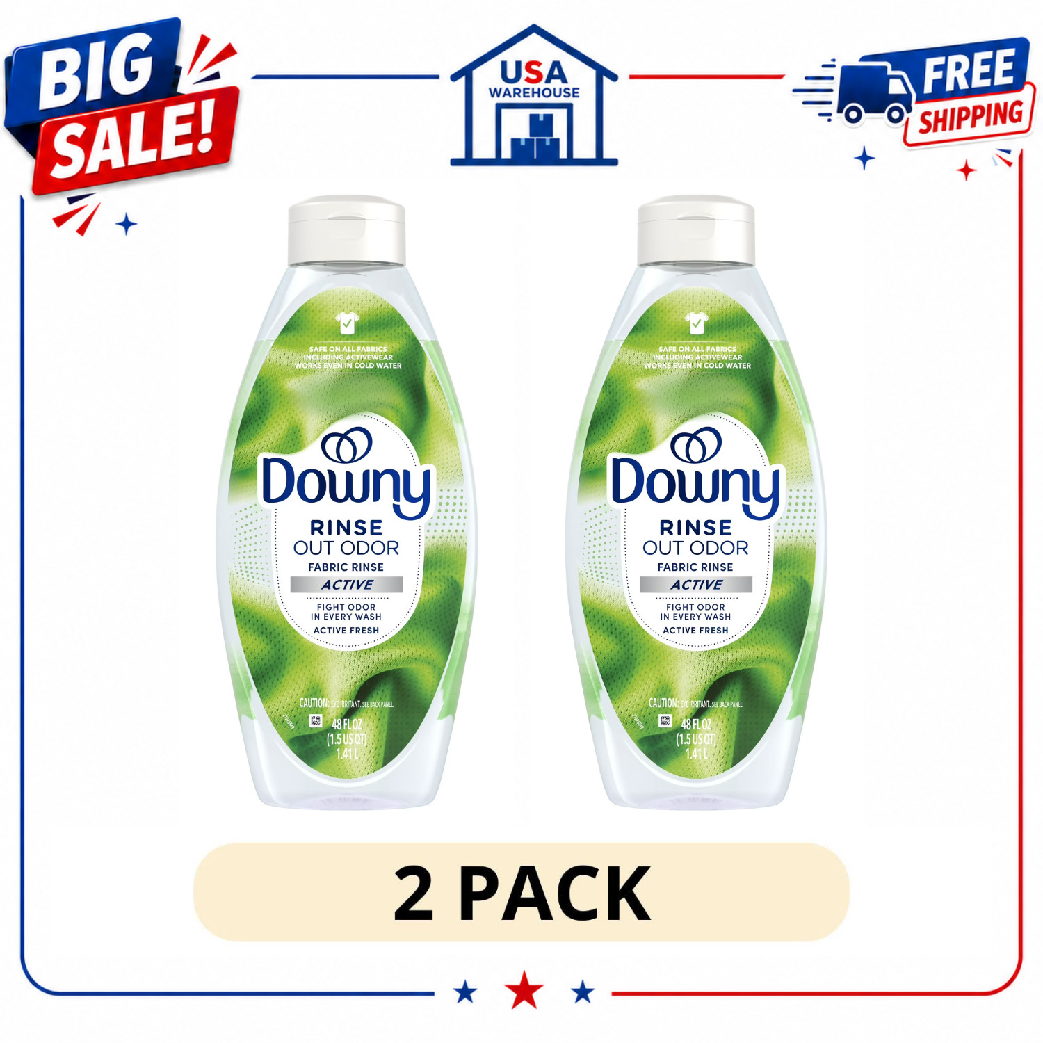 2 Pack Downy Rinse Out Odor Laundry Rinse Active Fresh Scent 48 fl oz, 70 Loads