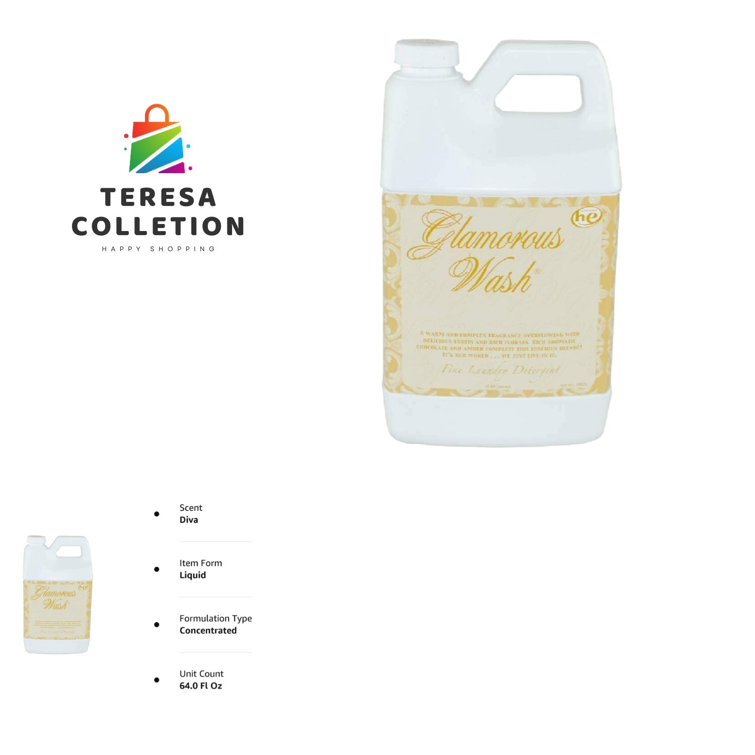 Tyler Glam Wash Laundry Detergent, Diva, Liquid, 64 Fl Oz Half Gallon HE Safe