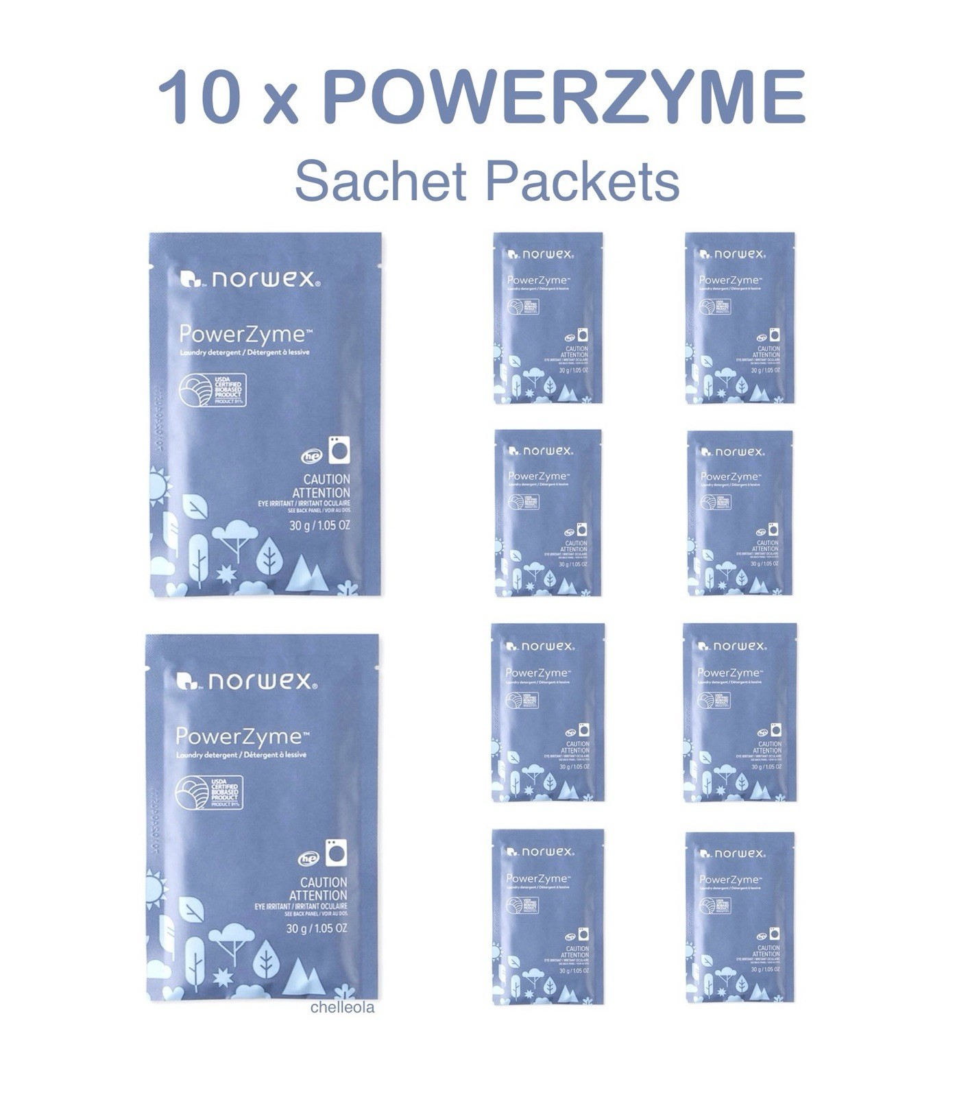 NEW NORWEX Powerzyme Laundry Detergent Soap Powder 10 Sachet Travel Packets 300g