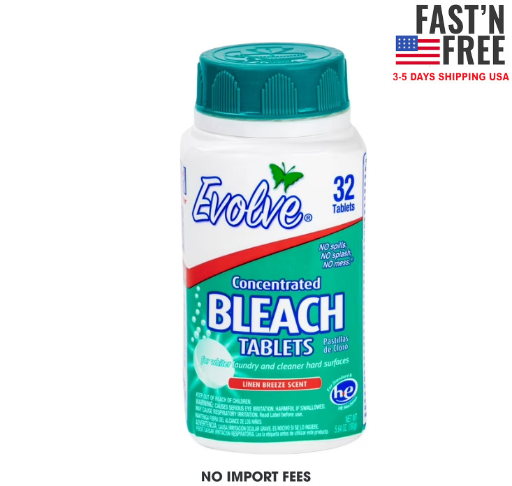 (3 pack) Evolve Concentrated Bleach Tablets, 5.64 oz, Linen Breeze Scent, 32 Ct