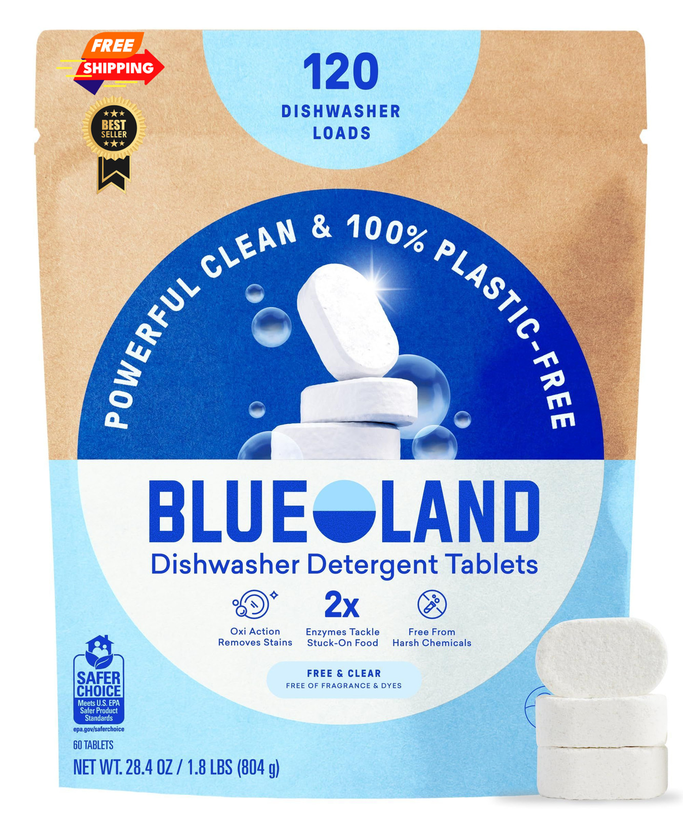 BLUELAND 100% Plastic-Free 120 Count (Pack of 1), 120 1)
