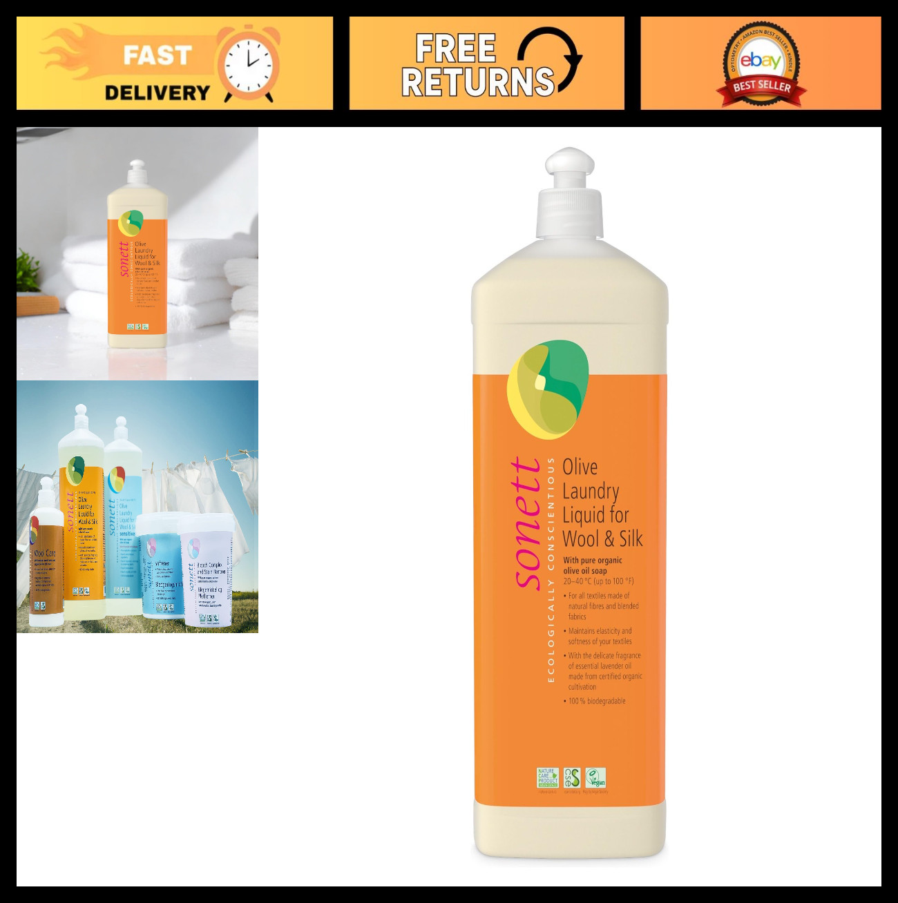 Organic Olive Laundry Liquid for Wool & Silk – 34 oz | Eco-Friendly Detergent