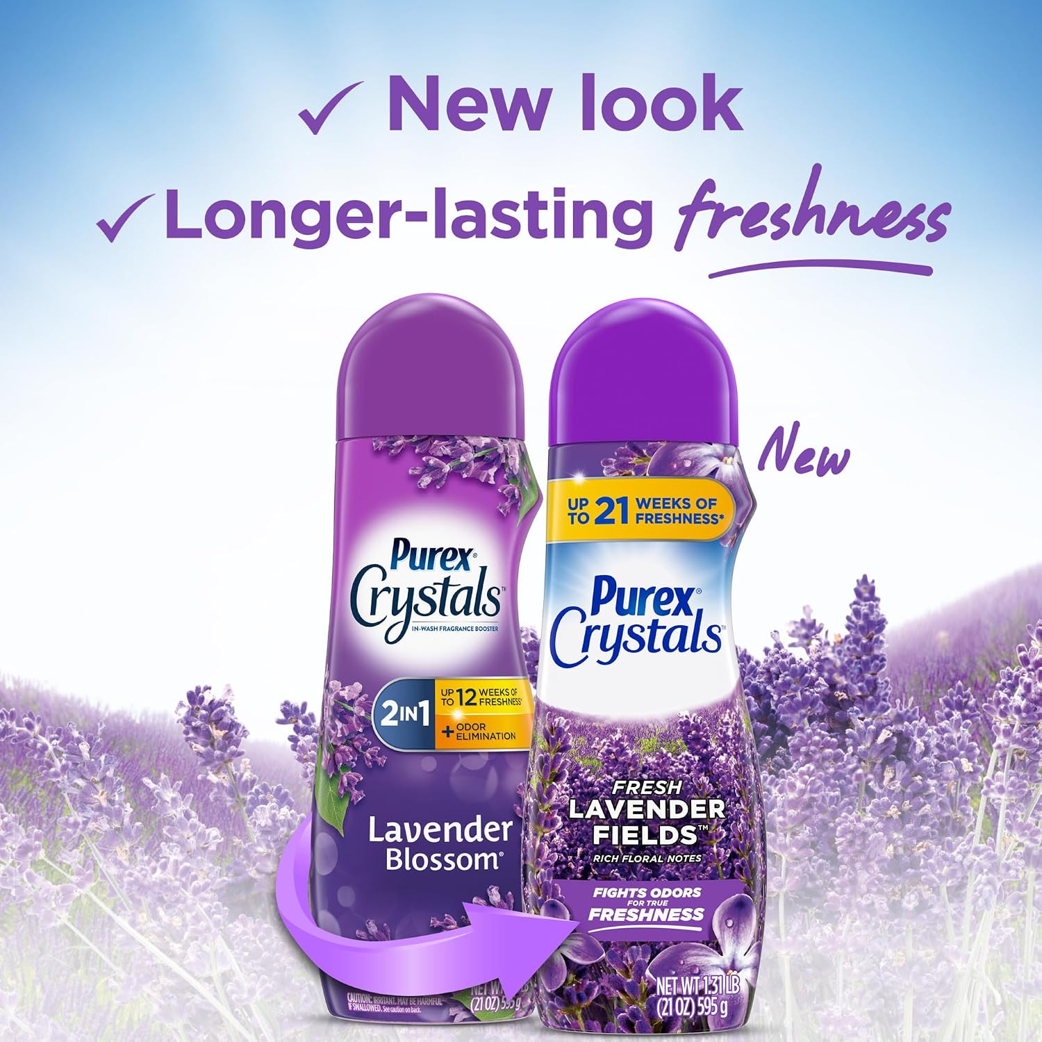 Purex Crystals In-Wash Scent Booster, Fresh Lavender Fields, 21 Oz (Pack of 4),