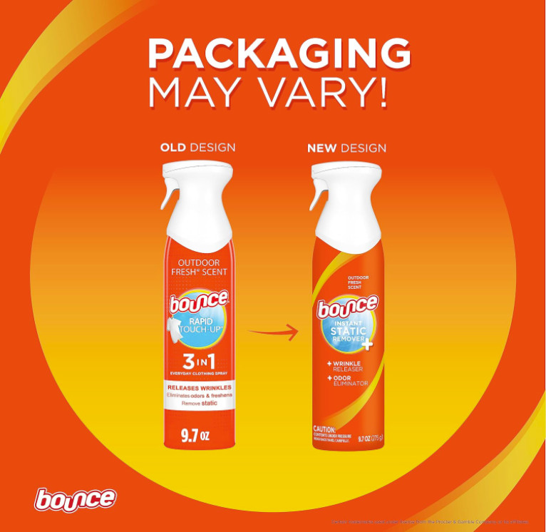Bounce Anti Static Spray, Wrinkle Release, Odor Eliminator, 9.7oz