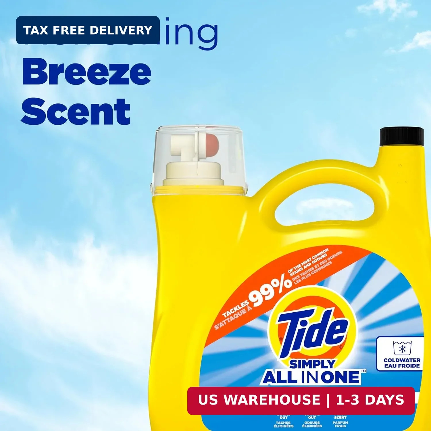 Tide Simply All-In-One Liquid Laundry Detergent, Refreshing Breeze Scent, 128 Lo