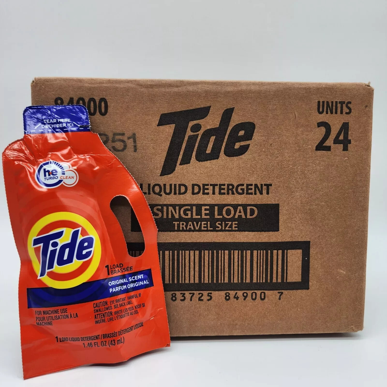 Tide Single Load Liquid Laundry Detergent Original Scent Travel 43ml Case of 24