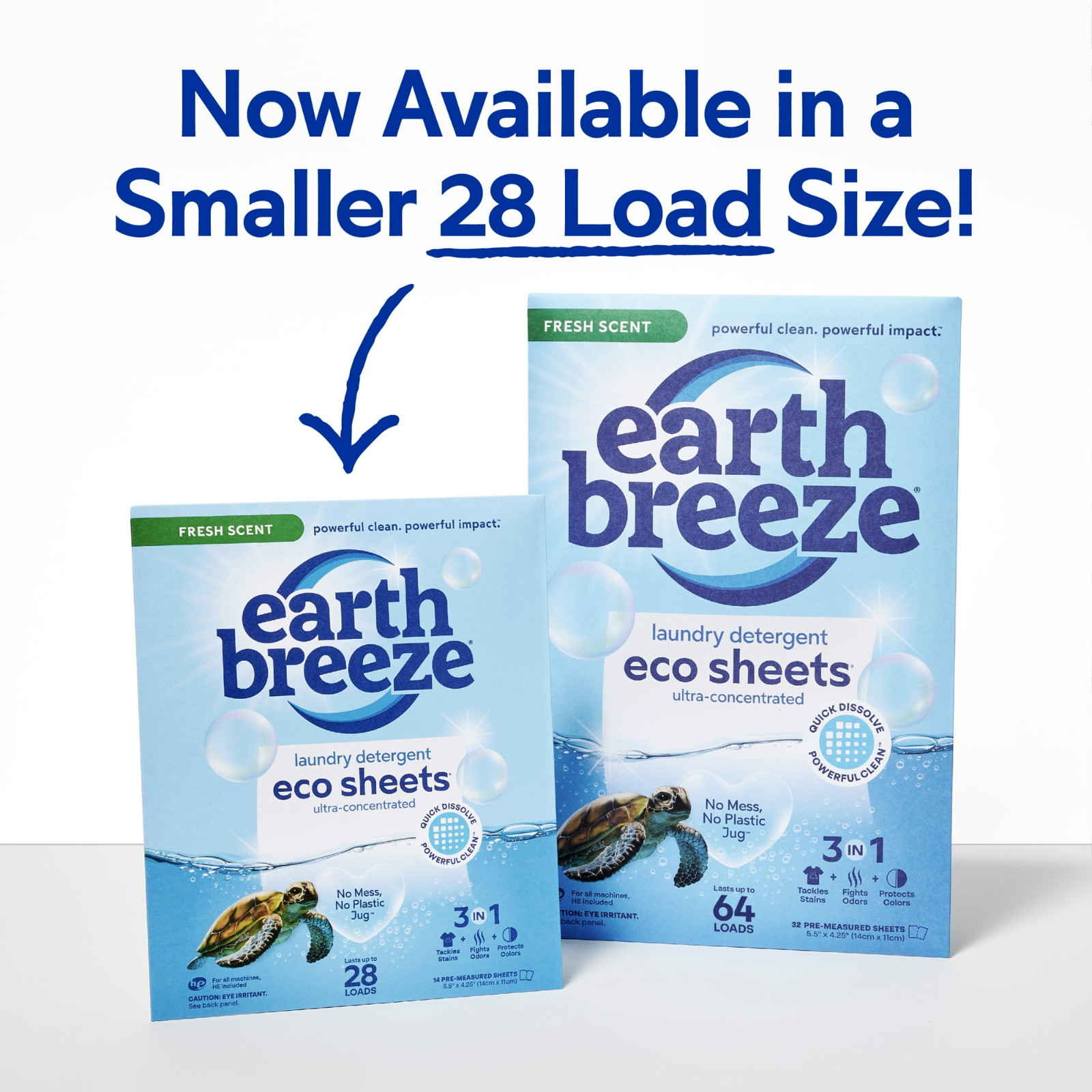 Earth Breeze Laundry Detergent Sheets, Fresh Scent Eco Sheets, 28/64 Loads