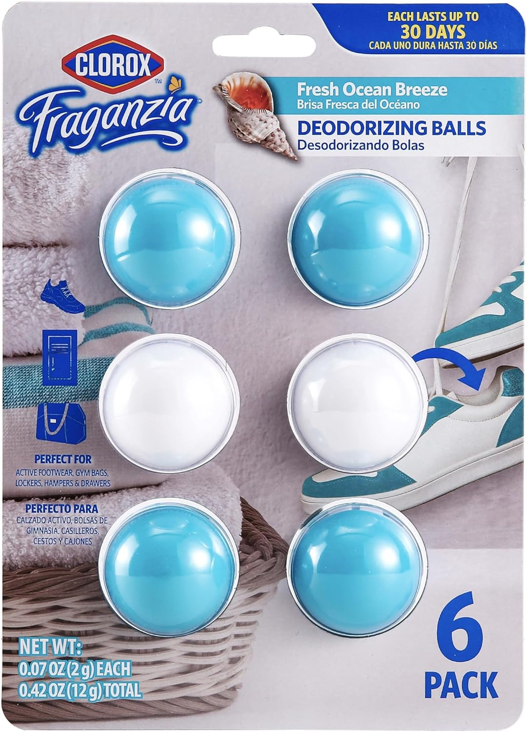 Fraganzia Deodorizing Balls in Fresh Ocean Breeze, 6Pk – No-Plug, Battery-Free A