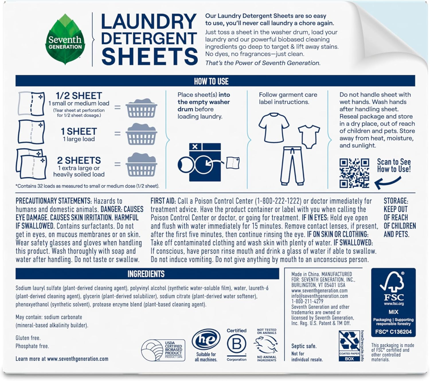 Seventh Generation Laundry Detergent Sheets Fresh Lavender 32ct 2-Pack New