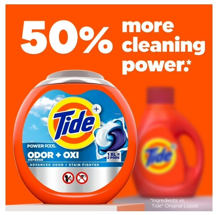 Tide Power PODS Laundry Detergent Soap Pacs with Odor Defense + Oxi, Original