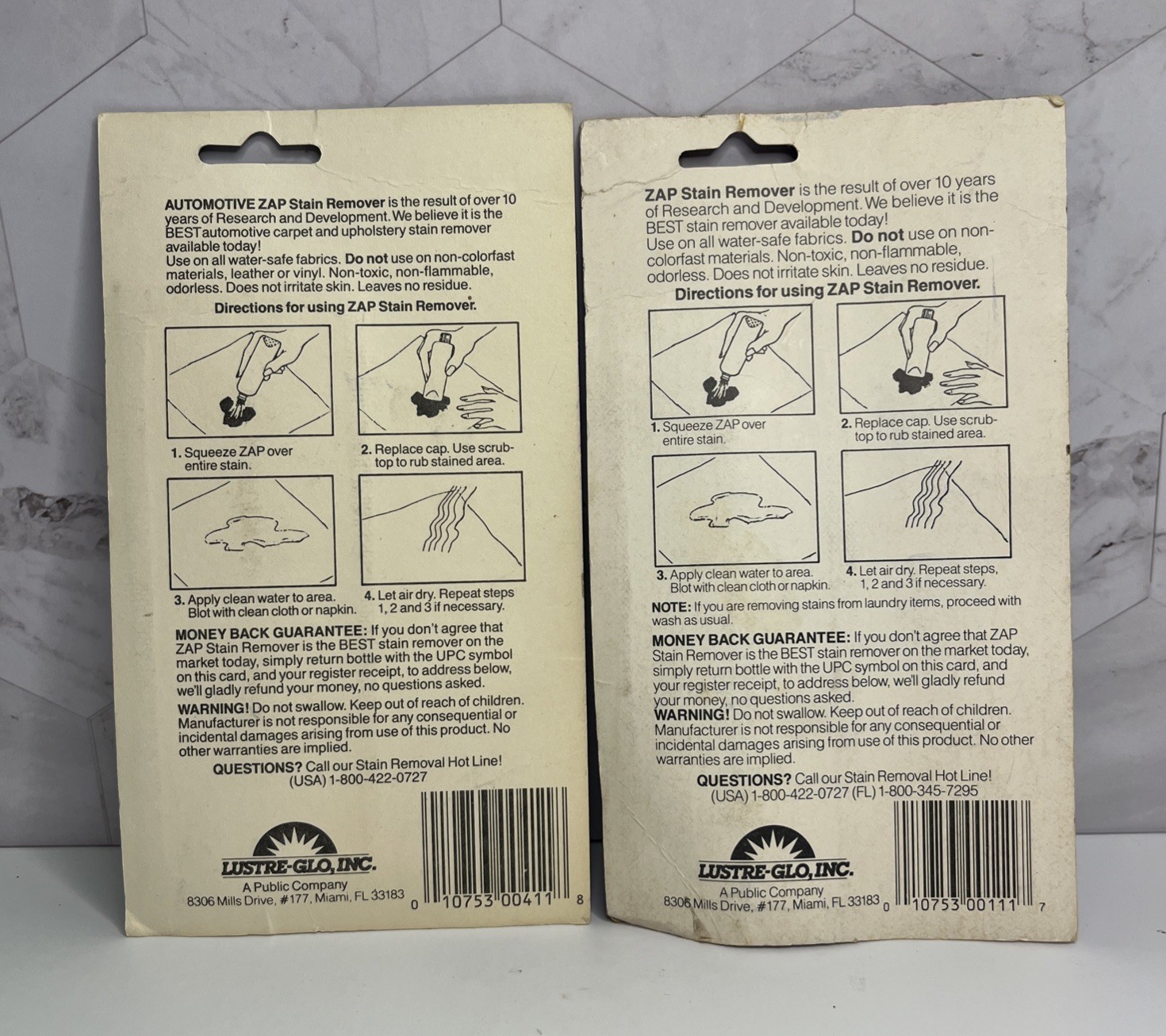 Lot Of 2 Vintage Zap Stain Remover 1 Oz Automotive Carpet & Clothing Upolstery