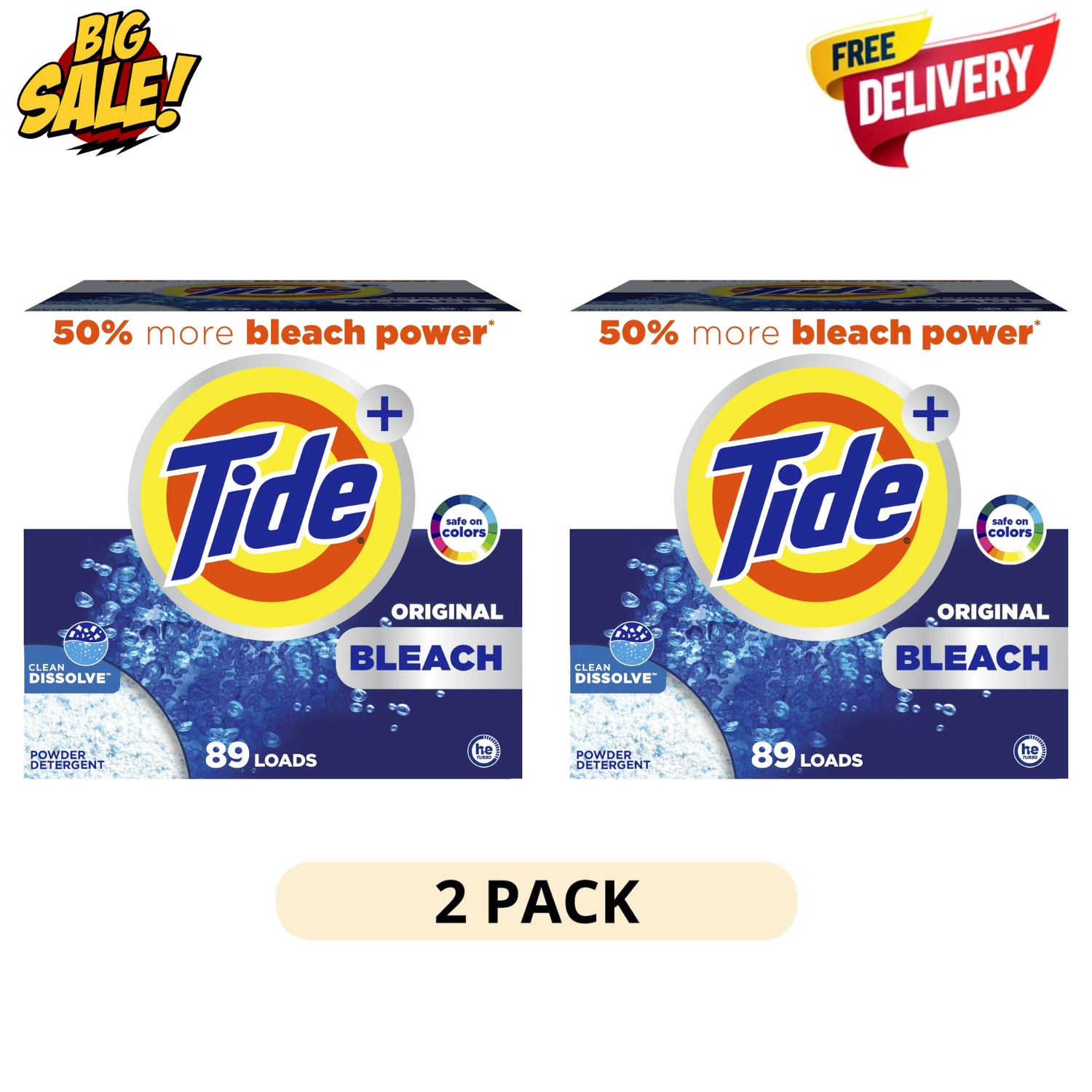 2 Pack Tide Original Scent Powder Laundry Detergent With Bleach 129oz 89 Loads