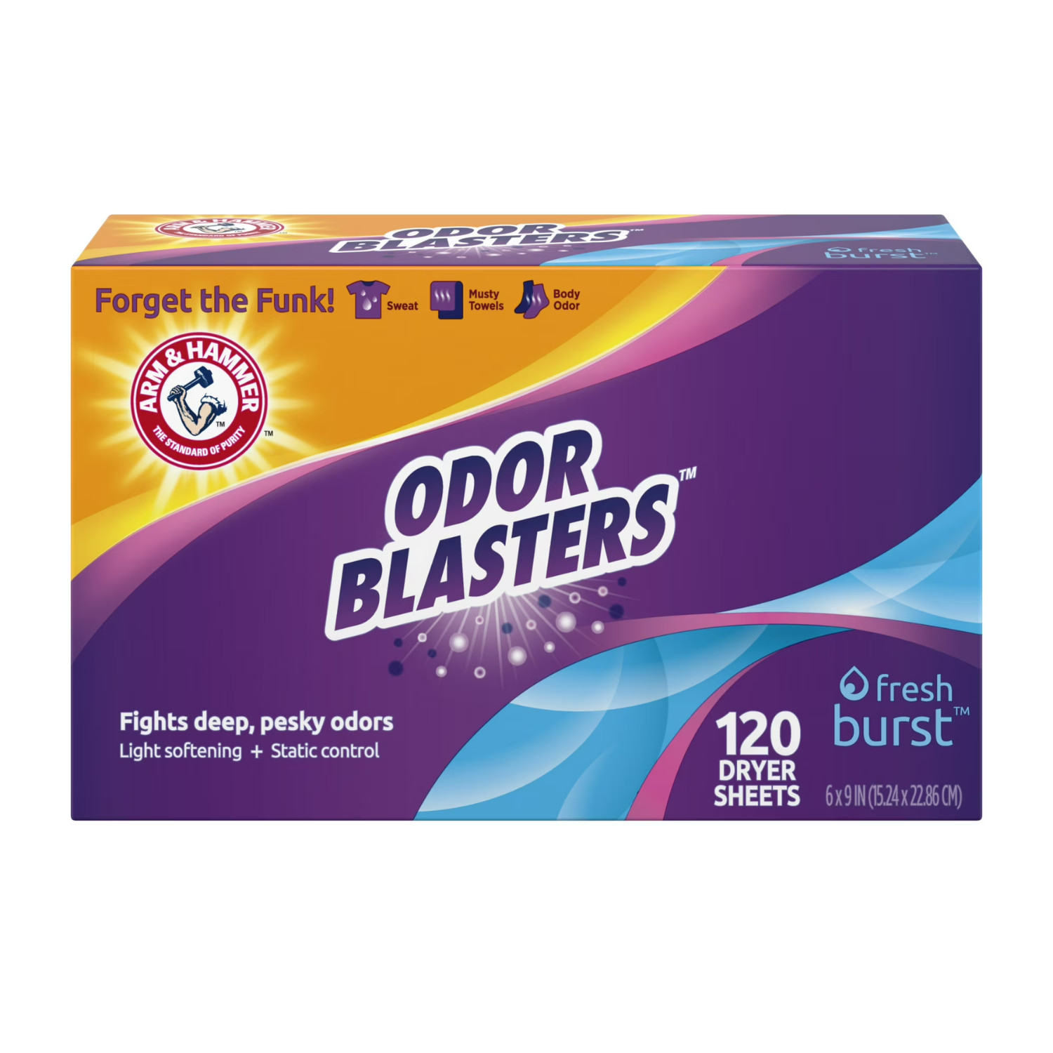 (6 pack) Arm & Hammer Odor Blaster Dryer Sheets, Fresh Burst, 120 Count