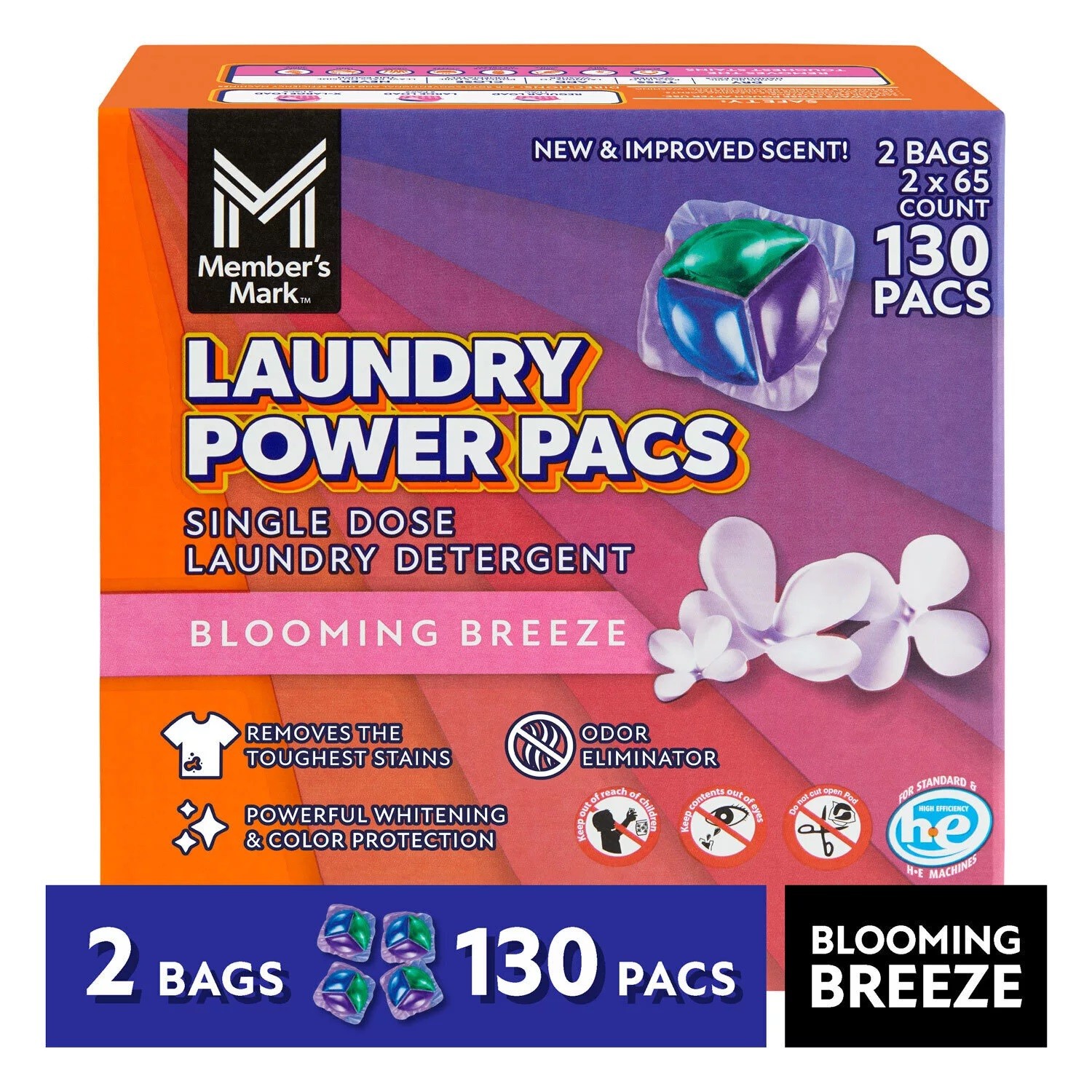 Member’s Mark Laundry Detergent Power Pacs, Blooming Breeze, 130 Count