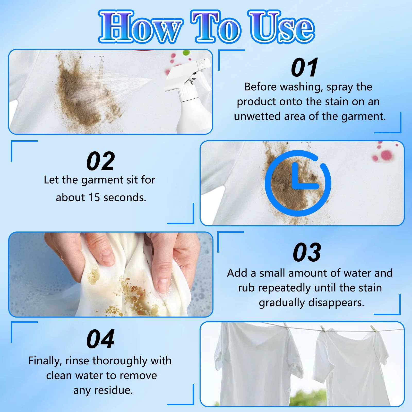 Clothing Emulsifier Stain Remover Laundry Pre Treatment Non Ionic Portable 300ML