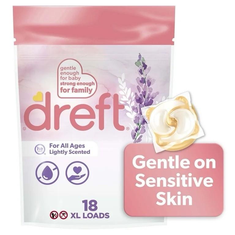 Dreft Laundry Detergent XL Pacs Lavender Light Scent 18 Count Baby Safe
