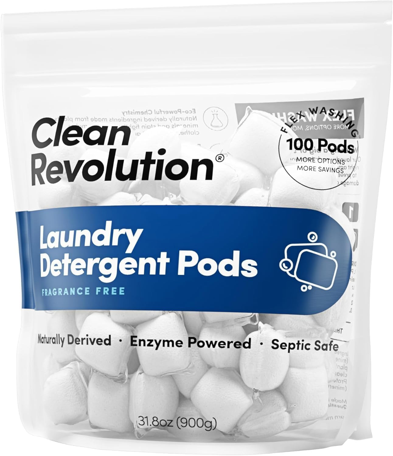 , All Natural, Enzyme Powered Laundry Detergent Pods, Fragrance Free, 100 Pods,