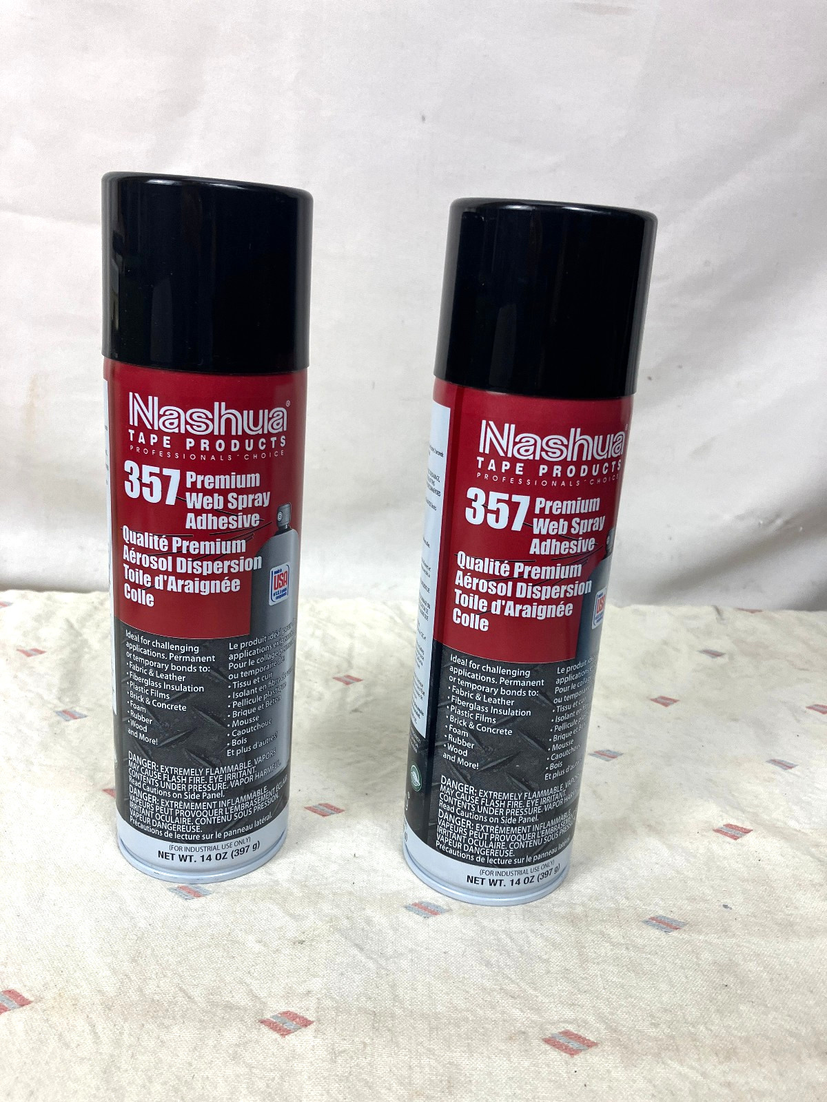 Two (2) Cans Nashua 357 Spray Adhesive: 19.6 fluid ounces / net weight 14 ounces