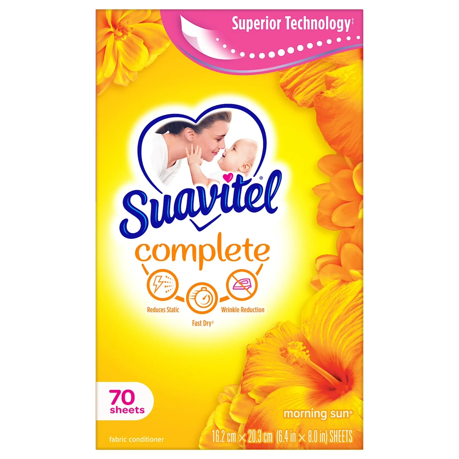 Suavitel Complete Dryer Sheets, Fabric Conditioner, Morning Sun, 70 Sheets