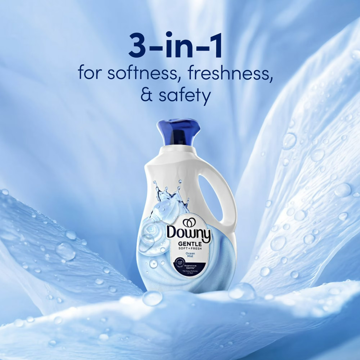 Downy Gentle Soft Fresh Fabric Softener Ocean Mist 93oz 138 Loads, 3 Pack