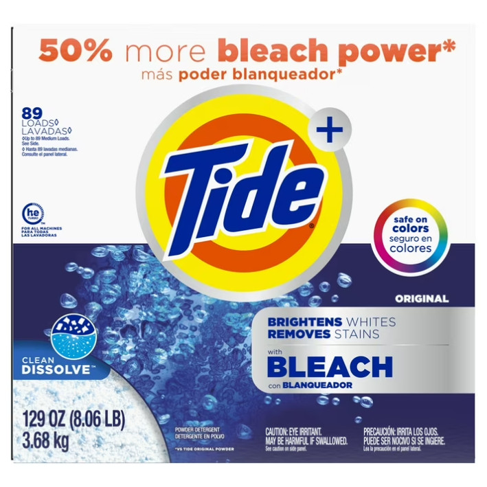 2 Box Tide Plus Bleach Powder Laundry Detergent, Original Scent, 129 oz/ Box