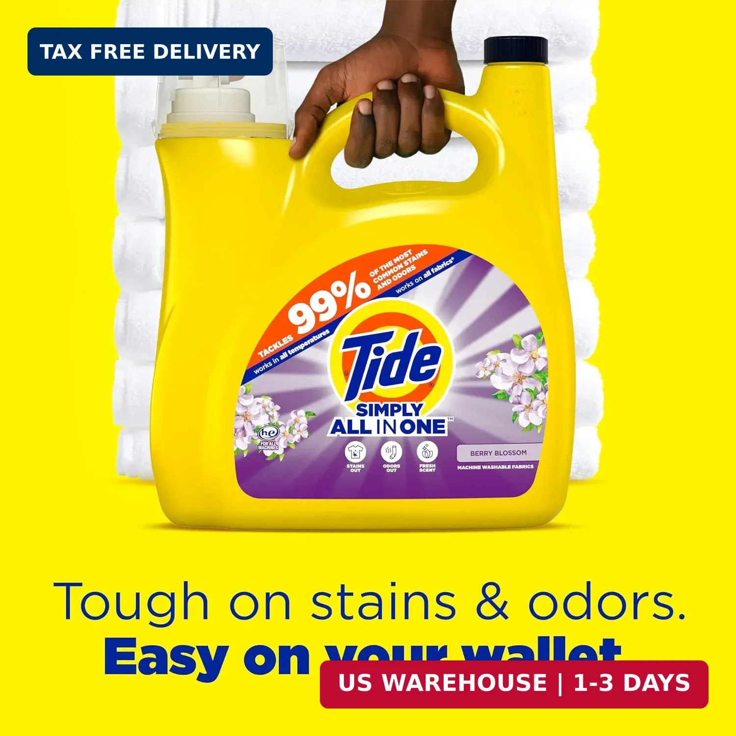 Tide Simply All-In-One Liquid Laundry Detergent, Berry Blossom Scent, 89 Loads,