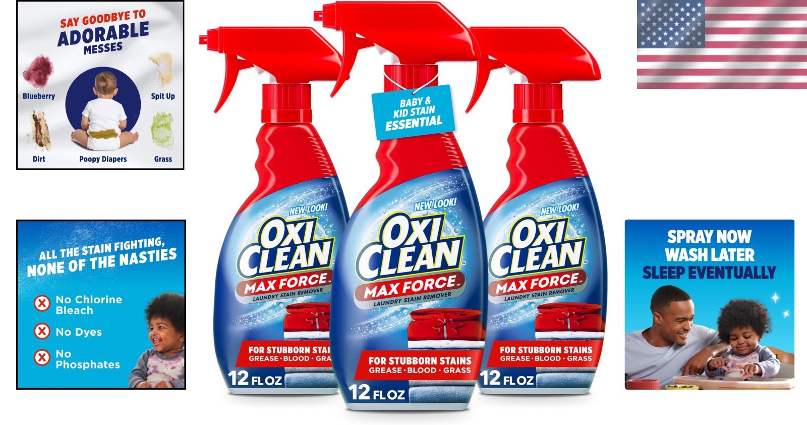 OxiClean Max Force Stain Remover Spray 3 Pack 12oz Laundry Cleaner