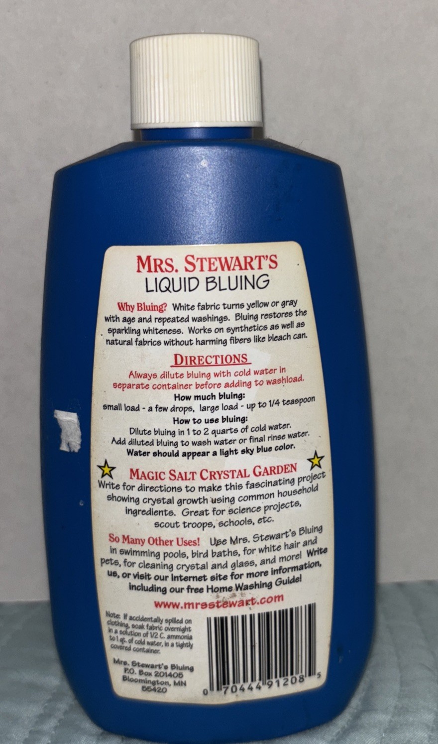 1 Pack Mrs. Stewart’s Concentrated Liquid Bluing, 8 fl oz Full Bottle