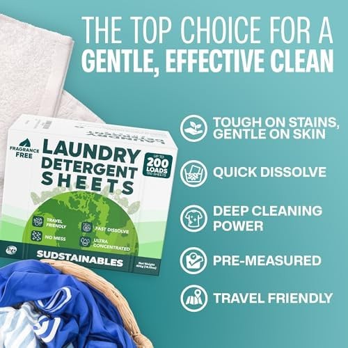 Sudstainables Laundry Detergent Sheets 200 Loads – Dissolvable Laundry Sheet …