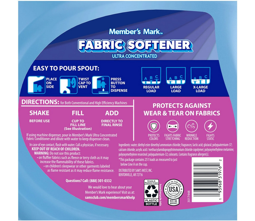 Member’s Mark Liquid Fabric Softener Spring Flowers 170 fl oz 251 Loads