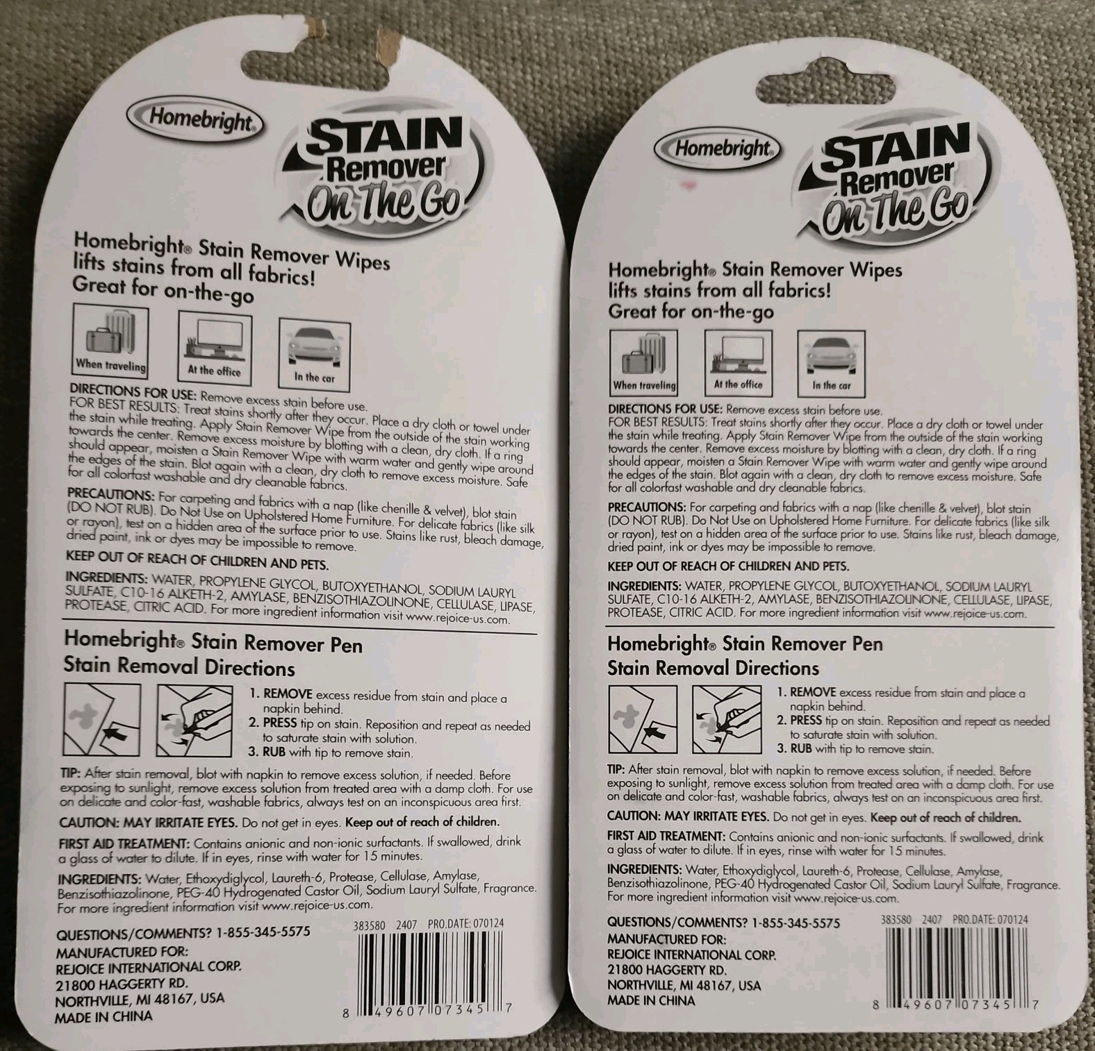 2 Pks Homebright Stain Remover Pen+4 Stain Remover Stick On The Go- 0.33 FL OZ