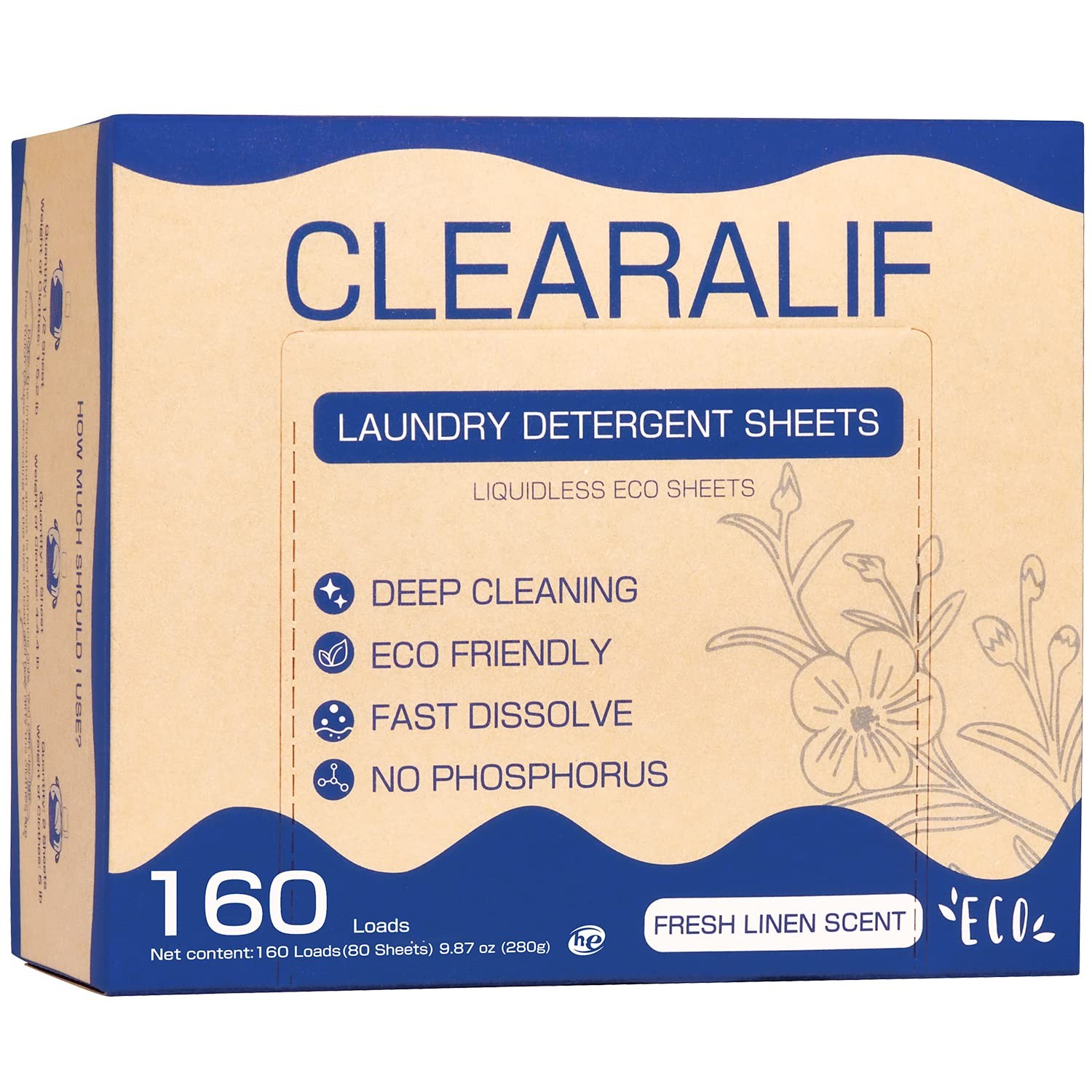 CLEARALIF Laundry Detergent Sheets Up to 160 Loads, Fresh Linen Great For Tr…
