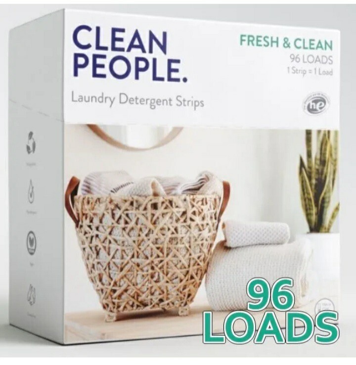 Clean People Laundry Detergent Sheets Plant-Based 96 Loads Fresh and clean