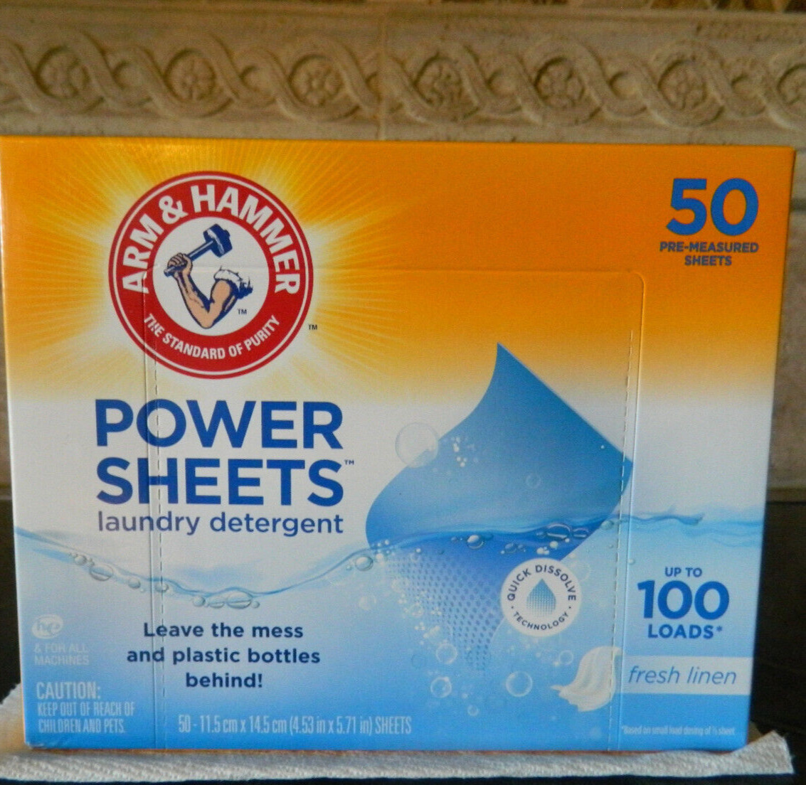 Arm & Hammer Power Sheets Laundry Detergent, Fresh Linen 50ct, up to 100 Small