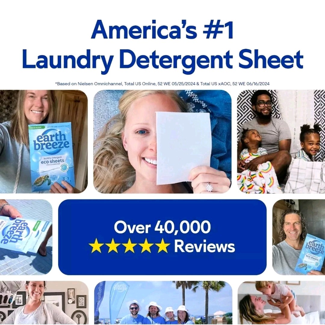 Earth Breeze Laundry Detergent Sheets, Fresh Scent Eco Sheets 30 Count 60 Loads.