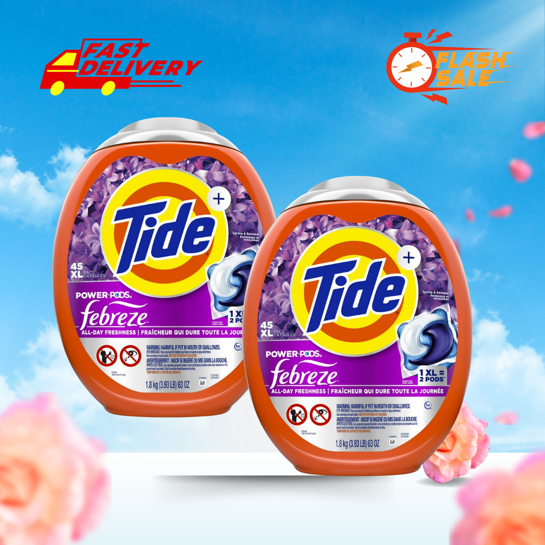 [FASH SALE]2 Pack Tide Power PODS Febreze Laundry Detergent Spring 45 Count Pods
