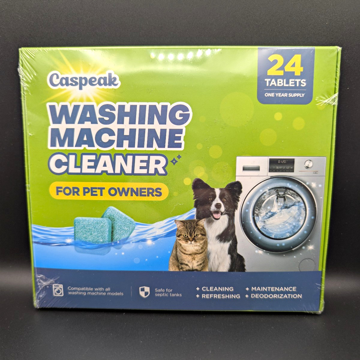 Caspeak Washing Machine Cleaner for Pet Owners, Deodorizing Tablets 24 Unscented