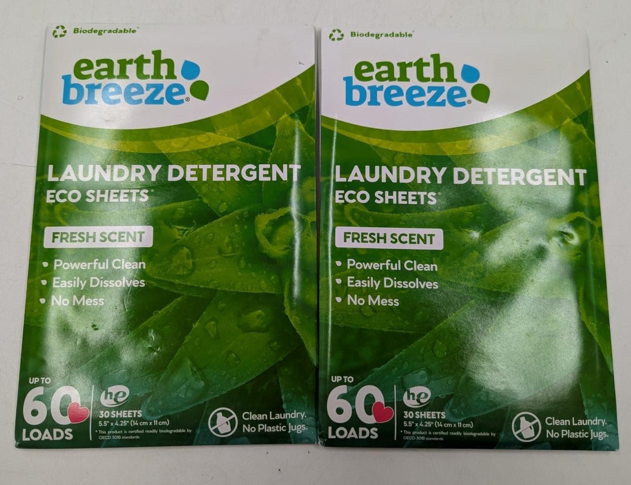 2X Earth Breeze Laundry Detergent Sheets• Fresh Scent •60 Sheets • Bi♻Degradable