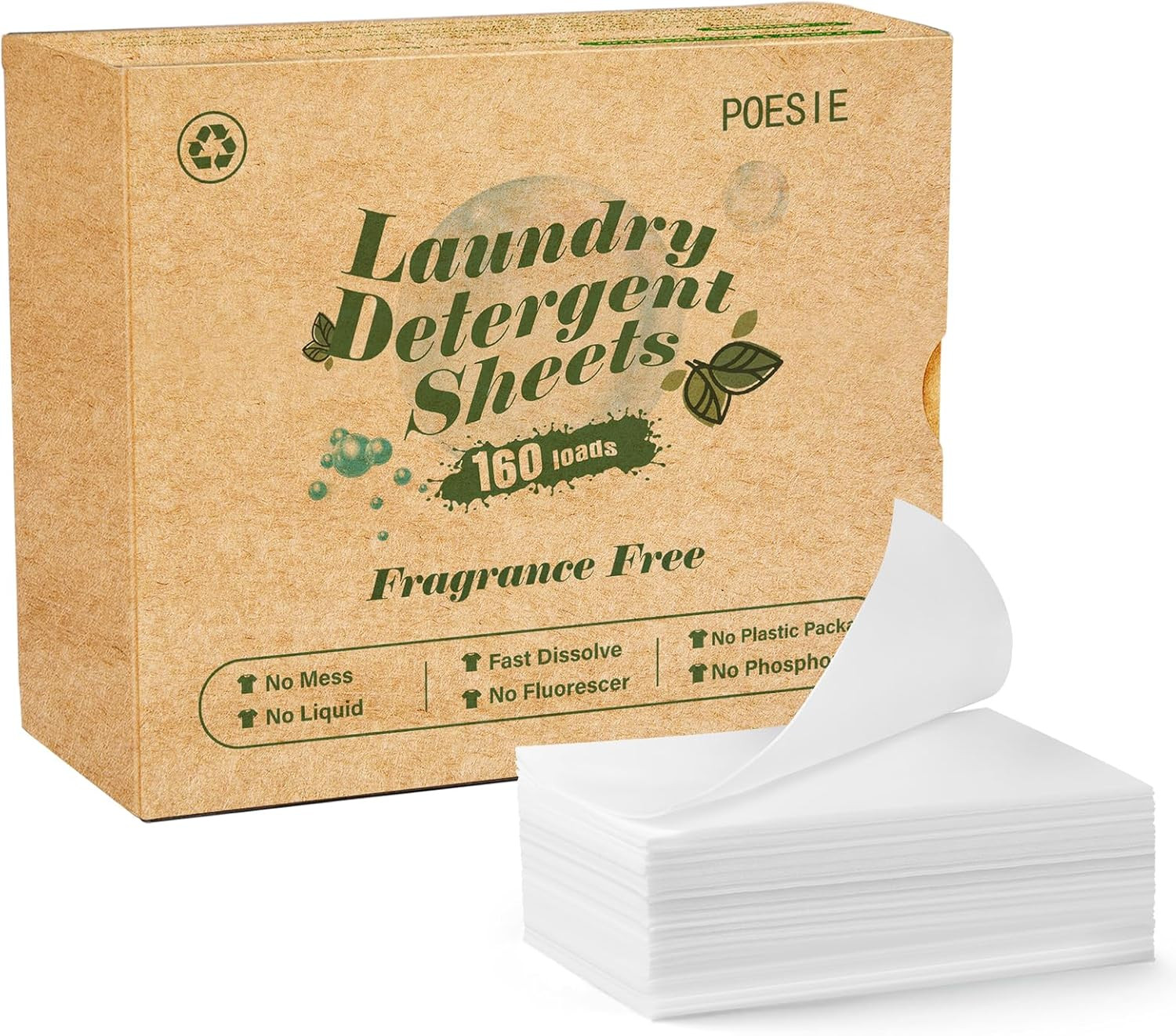 Laundry Detergent Sheets Fresh Scent 160 Count Hypoallergenic Non Plastic
