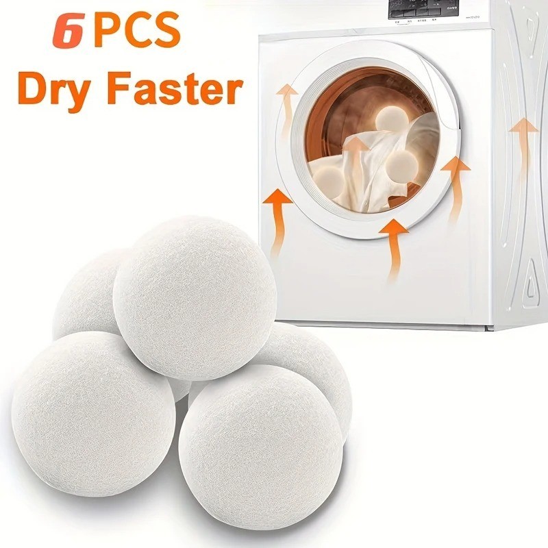 6 Wool Dryer Balls XL Organic Wool Natural Laundry Fabric Softener Antistatic