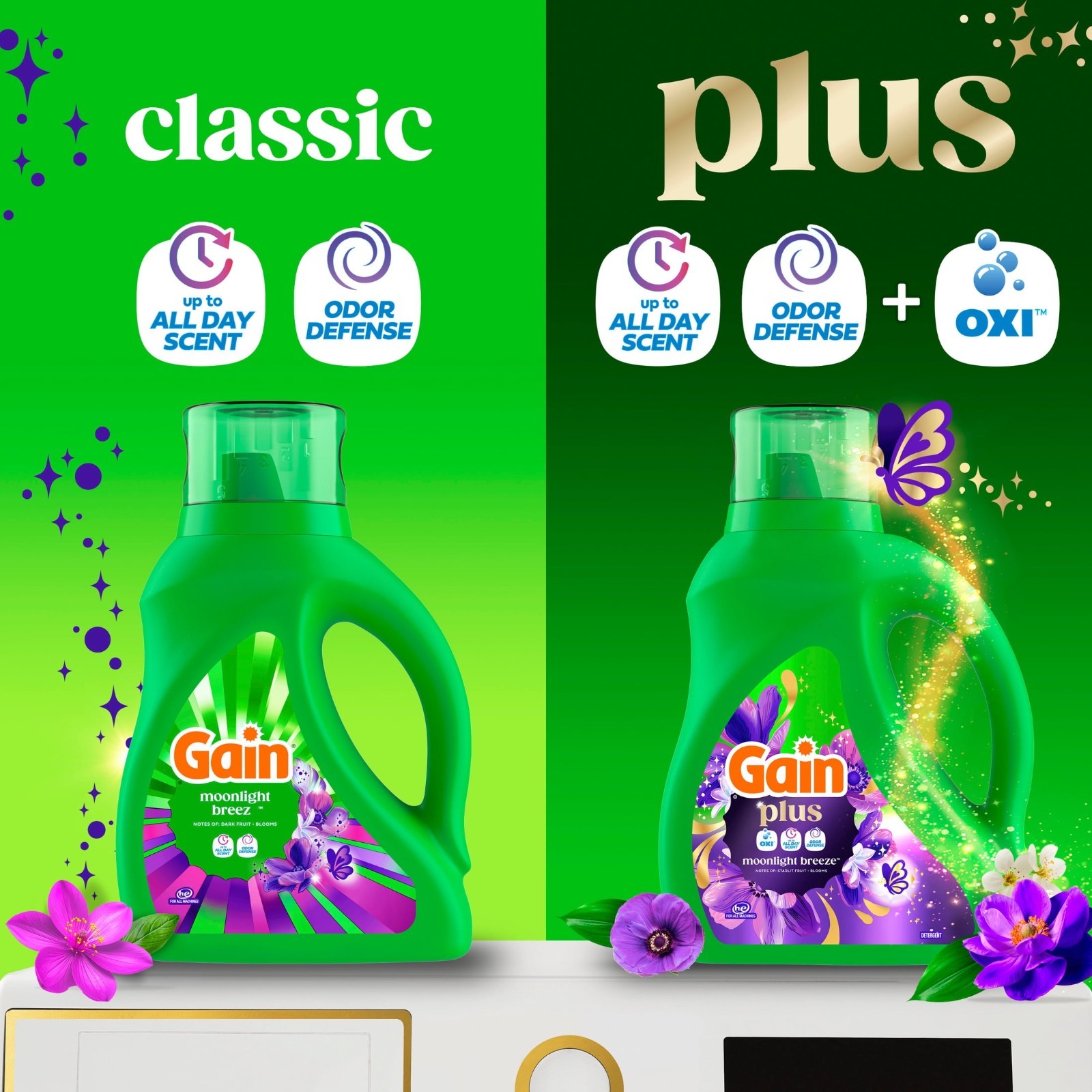 2 Pack Gain Plus Laundry Detergent Liquid 99oz 75 Loads OXI Odor Defense Scent
