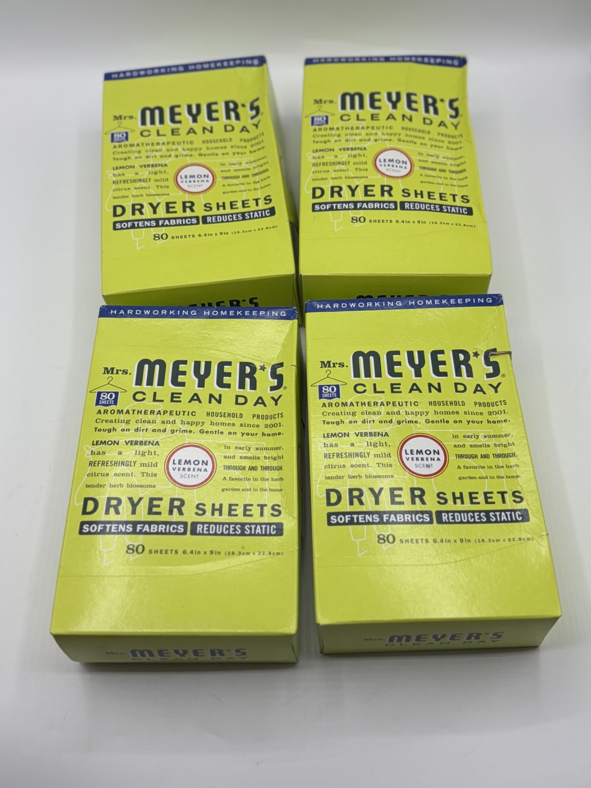 4 Mrs. Meyer’s Clean Day Dryer Sheets Lemon Verbena Scent 80 Count Boxes
