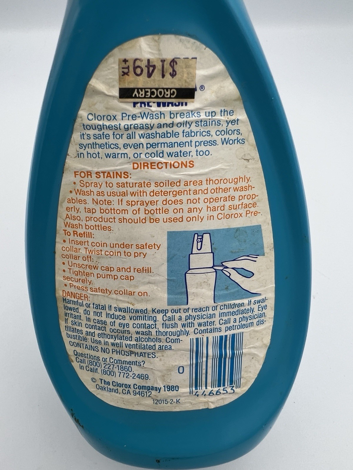 Vintage CLOROX Pre-Wash Stain Remover Discontinued 1980 Spray 65% full Prop