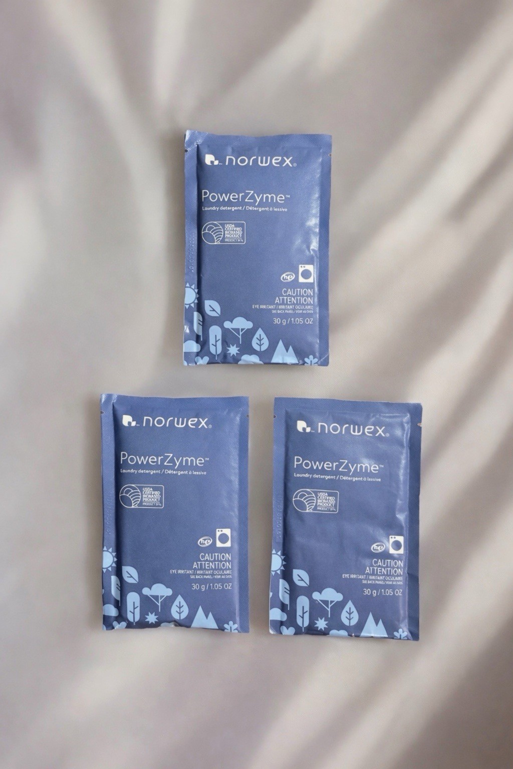 NORWEX Powerzyme Laundry Detergent Soap Powder 3 x Sachet Travel Packets 90g