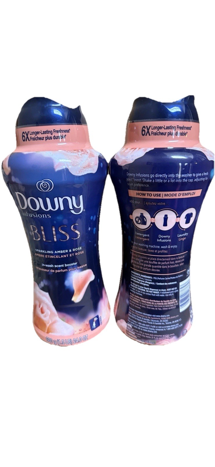 (2) 24 Oz 1.5 Lb Down Infusions Bliss Sparkling Amber & Rose Scent Booster Beads